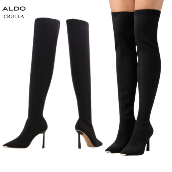 Aldo Shoes - Like New - Aldo Crulla Over-The-Knee Boots In Black Stretch Knit Size 7